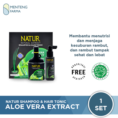 Natur Shampoo & Hair Tonic 2 in 1 Aloe Vera Extract - Perawatan Kesuburan Rambut - Menteng Farma