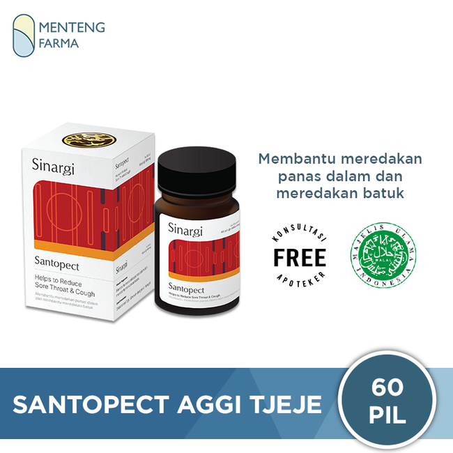 Santopect Aggi Tjetje 60 Pills - Herbal Pereda Demam Batuk Pilek Masuk Angin - Menteng Farma