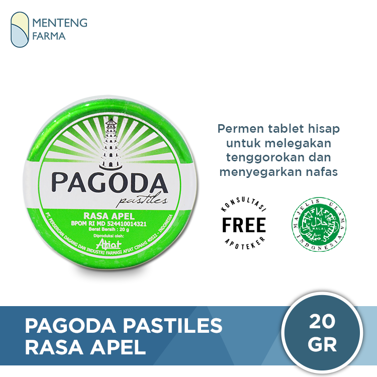 Pagoda Pastiles Rasa Apel 20 Gram - Permen Pelega Tenggorokan - Menteng Farma