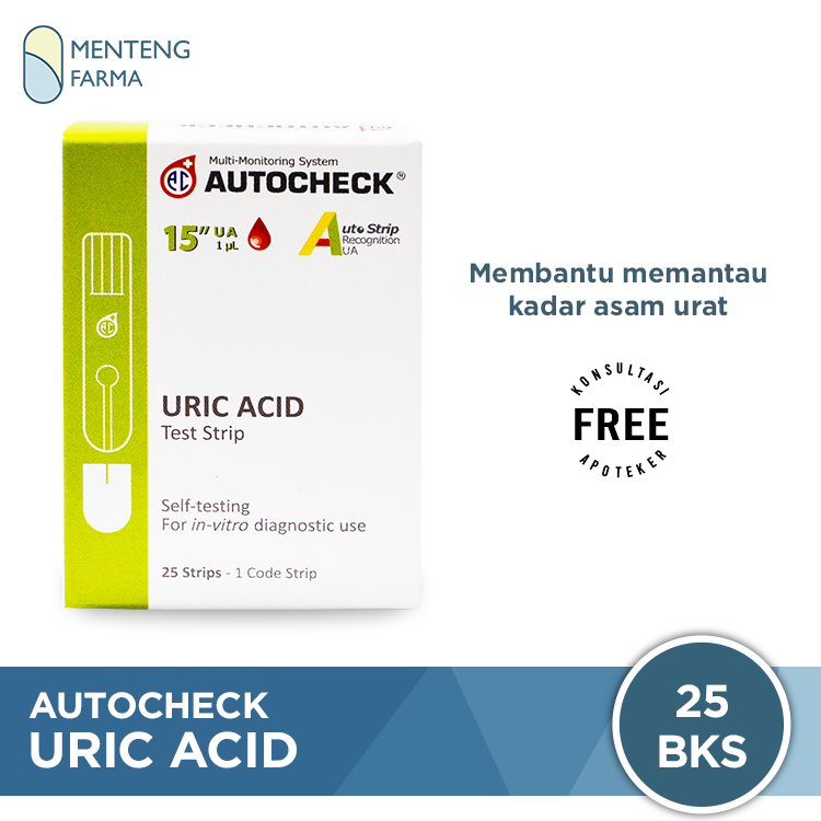 Strip Autocheck Uric Acid Isi 25 Strip - Alat Tes Strip Asam Urat - Menteng Farma