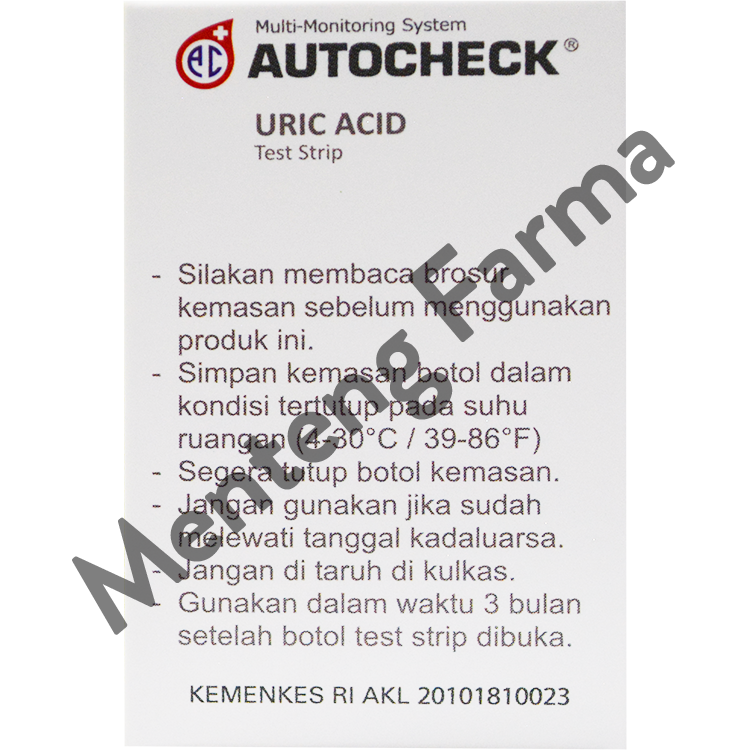 Strip Autocheck Uric Acid Isi 25 Strip - Alat Tes Strip Asam Urat - Menteng Farma