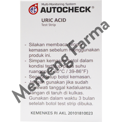 Strip Autocheck Uric Acid Isi 25 Strip - Alat Tes Strip Asam Urat - Menteng Farma