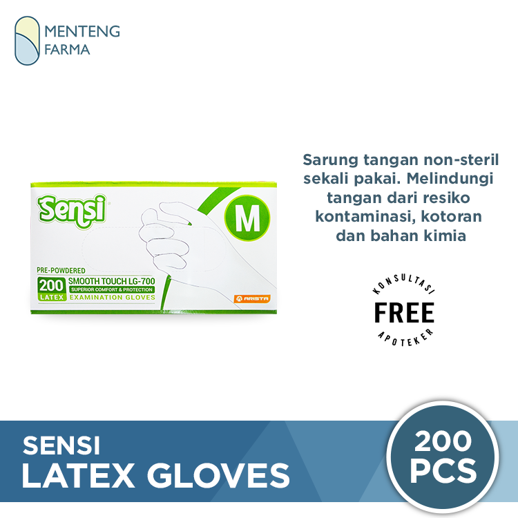 Sensi Latex Examination Gloves Sarung Tangan Karet [Size M/200 pcs] - Menteng Farma