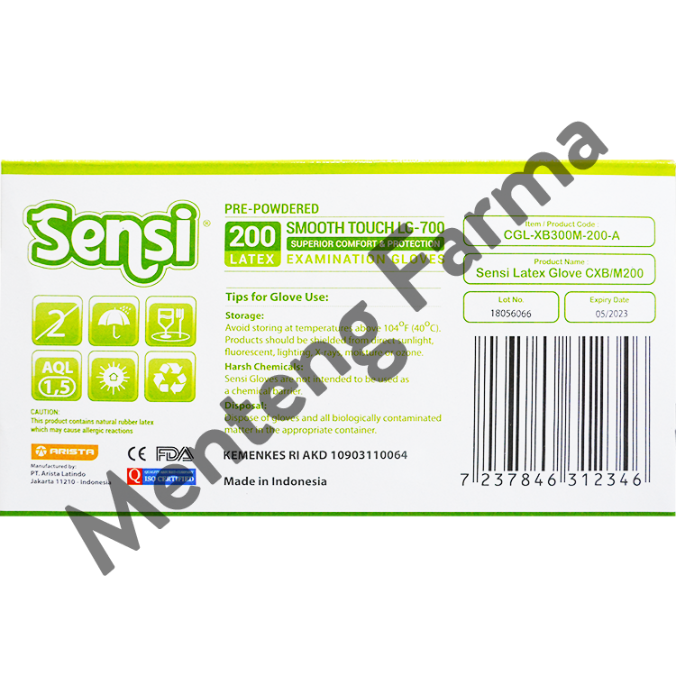 Sensi Latex Examination Gloves Sarung Tangan Karet [Size M/200 pcs] - Menteng Farma