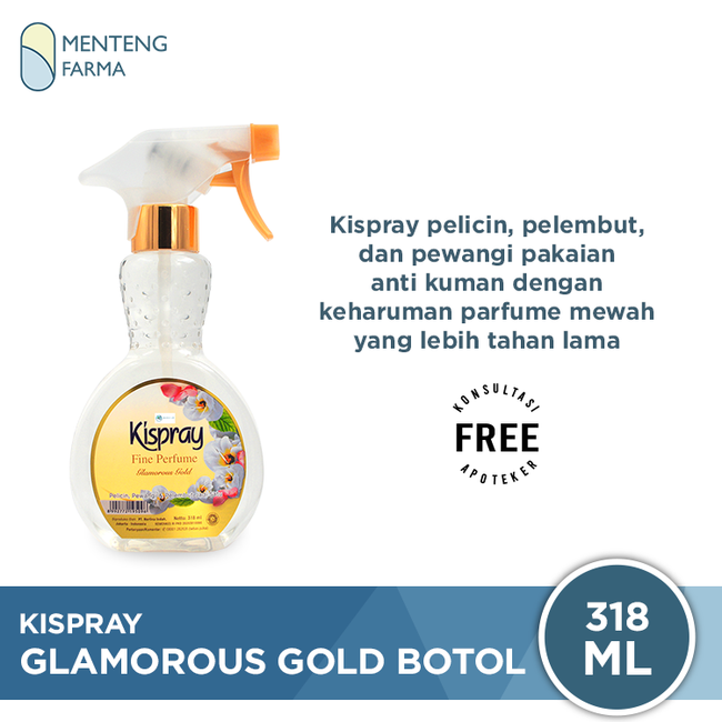 Kispray Pewangi dan Pelembut Botol Glamorous Gold 318 mL - Pelicin Pewangi dan Pelembut Pakaian - Menteng Farma