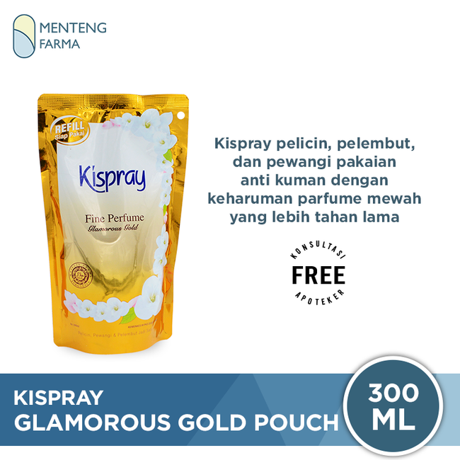 Kispray Pewangi dan Pelembut Refill Pouch Glamorous Gold 300 mL - Pelicin Pewangi dan Pelembut Pakaian - Menteng Farma