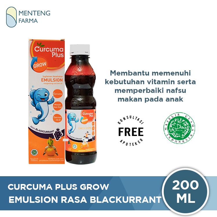 Curcuma Plus Grow Emulsion Rasa Blackcurrant 200 mL - Vitamin Anak - Menteng Farma