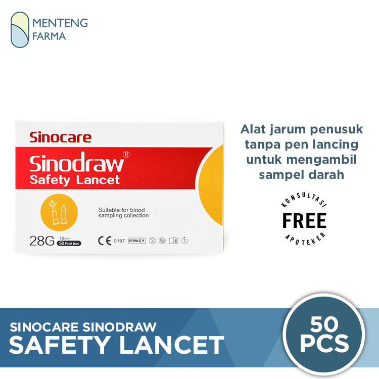 Sinocare Sinodraw Safety Lancet 28G 50 Pcs - Jarum Lancet Sekali Pakai - Menteng Farma