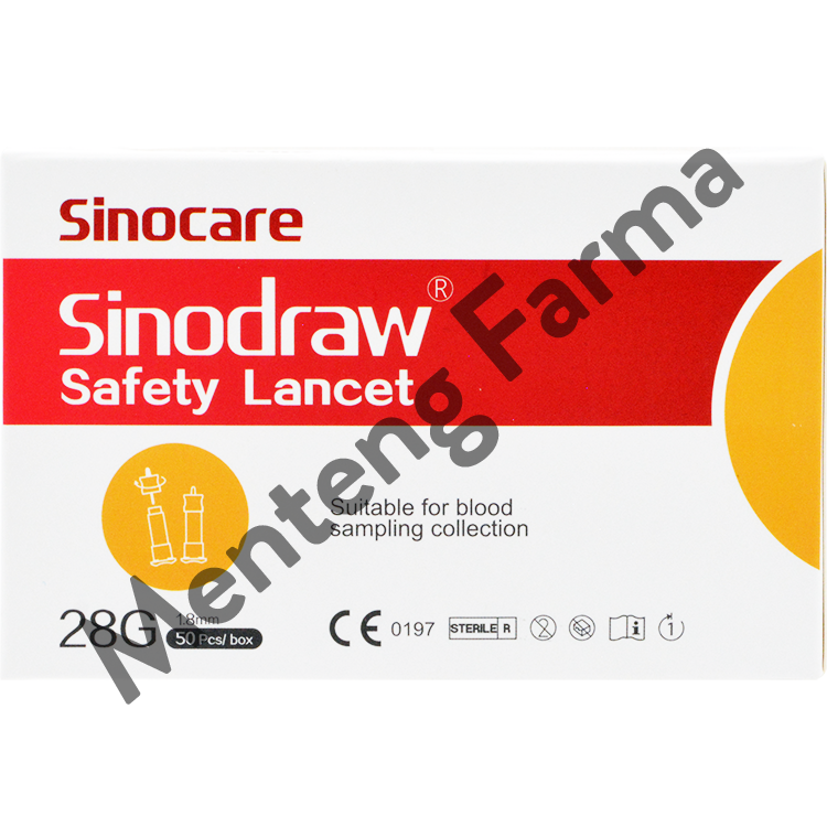 Sinocare Sinodraw Safety Lancet 28G 50 Pcs - Jarum Lancet Sekali Pakai - Menteng Farma