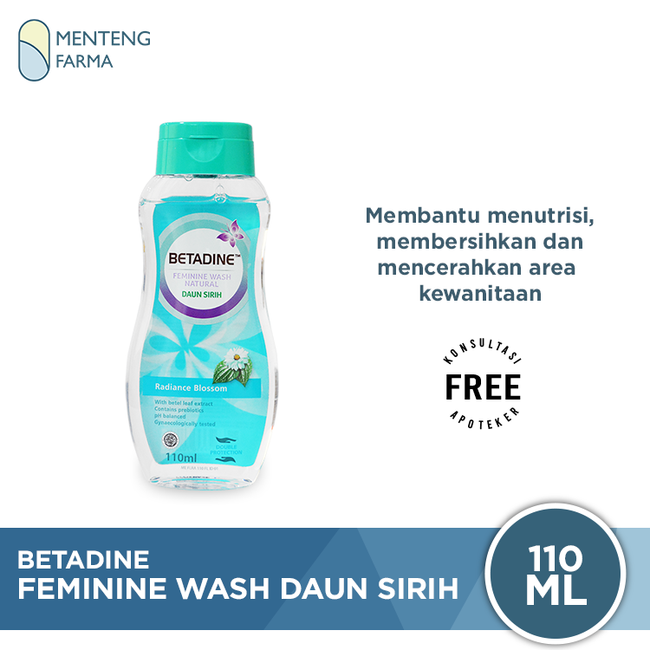 Betadine Feminine Wash Natural Daun Sirih Radiance Blossom 110 mL - Menteng Farma