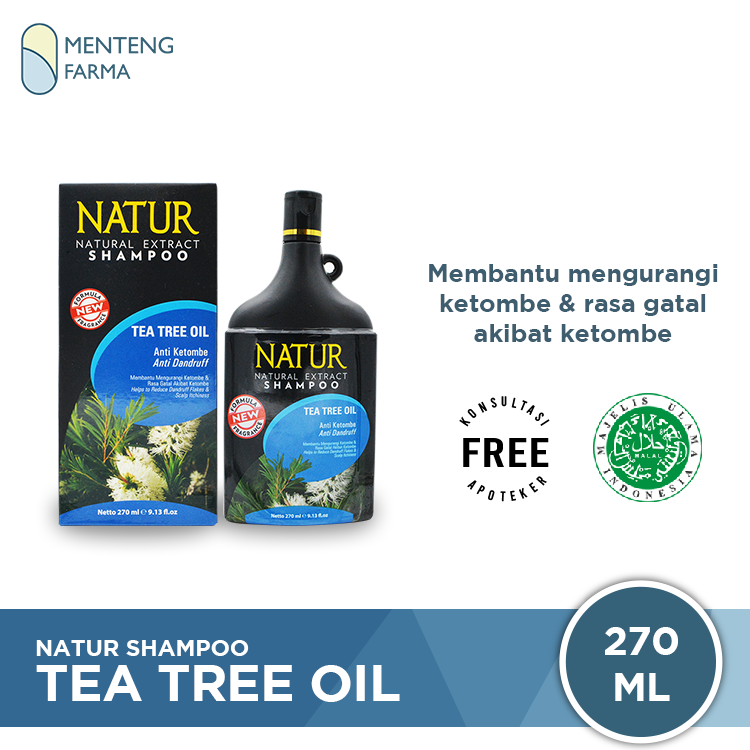 Natur Shampoo Tea Tree Oil 270 ML - Perawatan Anti Dandruff Rambut Berketombe - Menteng Farma