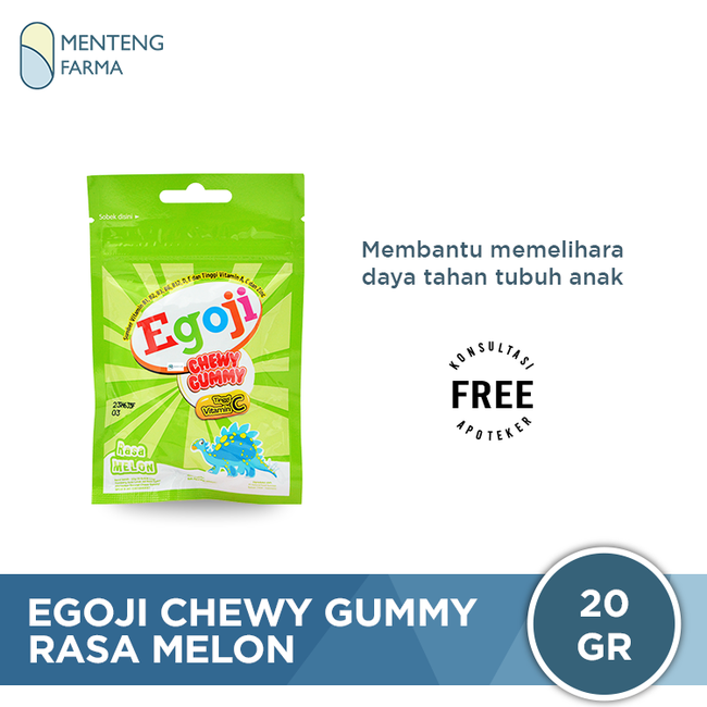 Egoji Chewy Gummy Melon Isi 10 Butir - Permen Gummy Vitamin C - Menteng Farma