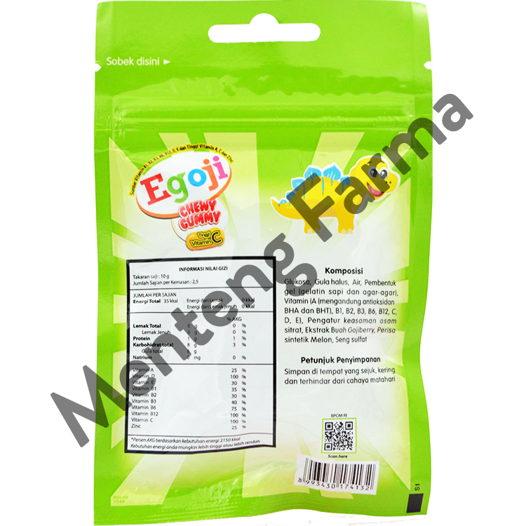 Egoji Chewy Gummy Melon Isi 10 Butir - Permen Gummy Vitamin C - Menteng Farma