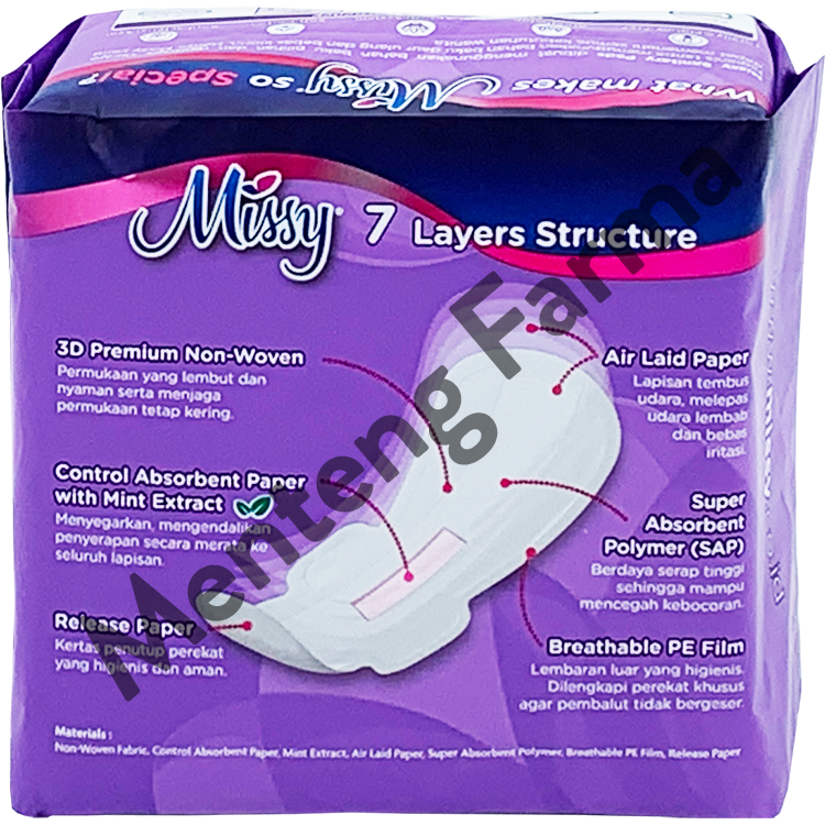 Pembalut Missy Night Wings 290 mm 10 Pads | Pembalut Wanita Daily Khusus Malam Hari - Menteng Farma
