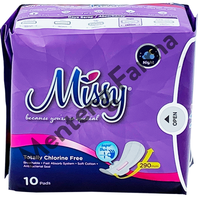 Pembalut Missy Night Wings 290 mm 10 Pads | Pembalut Wanita Daily Khusus Malam Hari - Menteng Farma