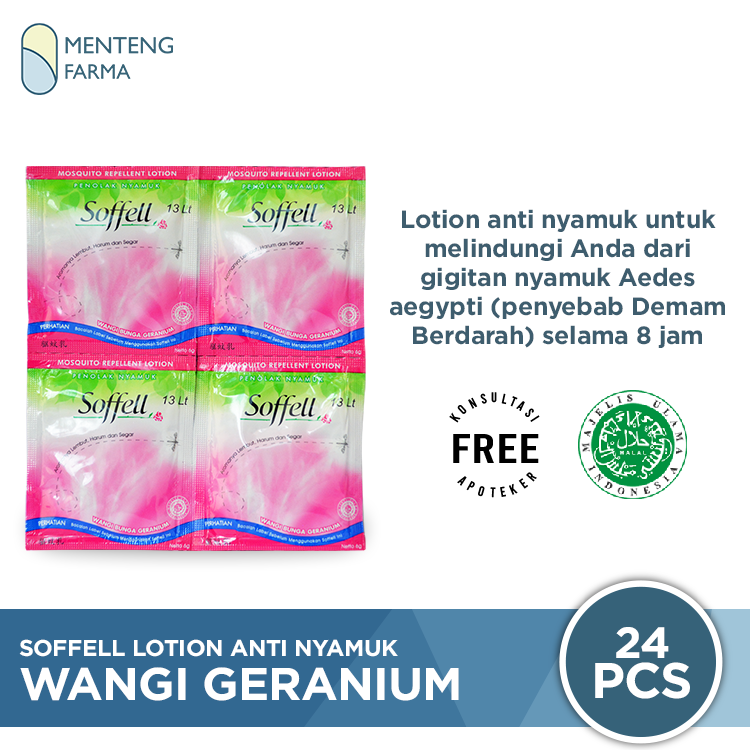 Soffell Lotion Wangi Bunga Geranium Isi 24 Sachet - Lotion Anti Nyamuk - Menteng Farma