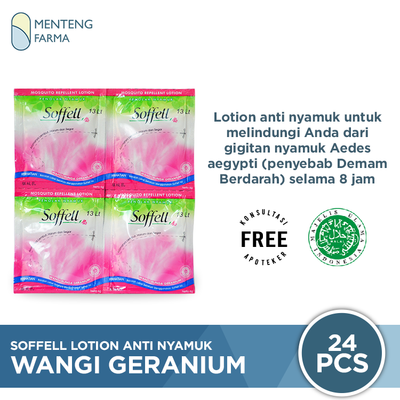 Soffell Lotion Wangi Bunga Geranium Isi 24 Sachet - Lotion Anti Nyamuk - Menteng Farma