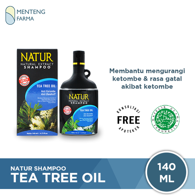 Natur Shampoo Tea Tree Oil 140 ML - Perawatan Anti Dandruff Rambut Berketombe - Menteng Farma