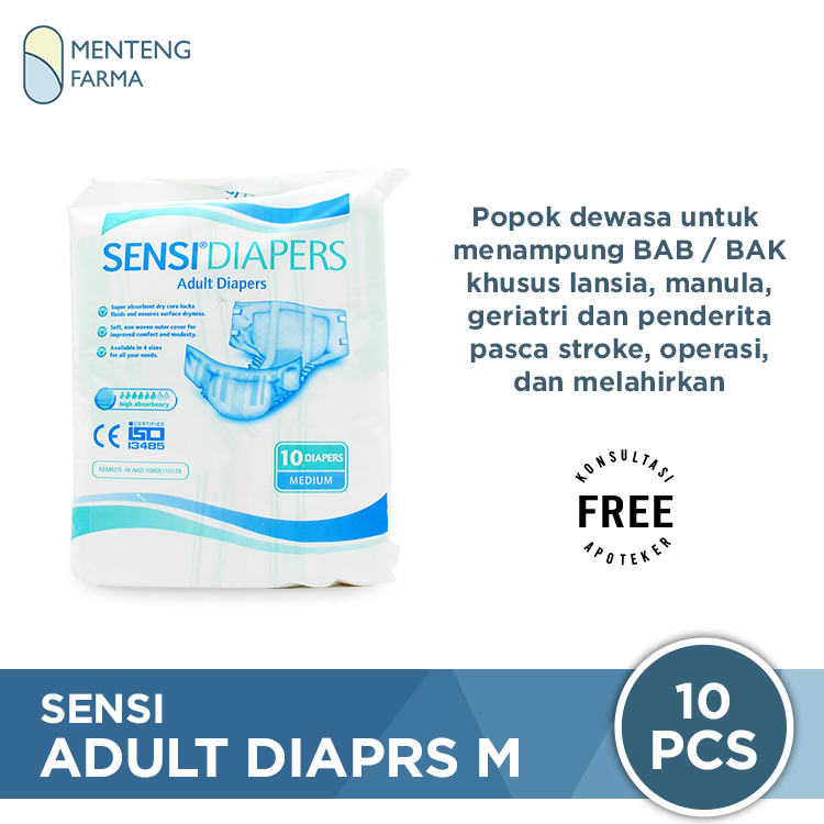 Sensi Adult Diapers M 10 Pcs - Popok Perekat Dewasa Anti Bocor - Menteng Farma