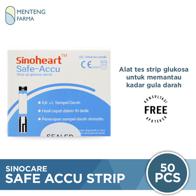 Sinocare Safe-Accu Strip Uji Gula Darah 50 Pcs - Tes Strip Gula Darah - Menteng Farma