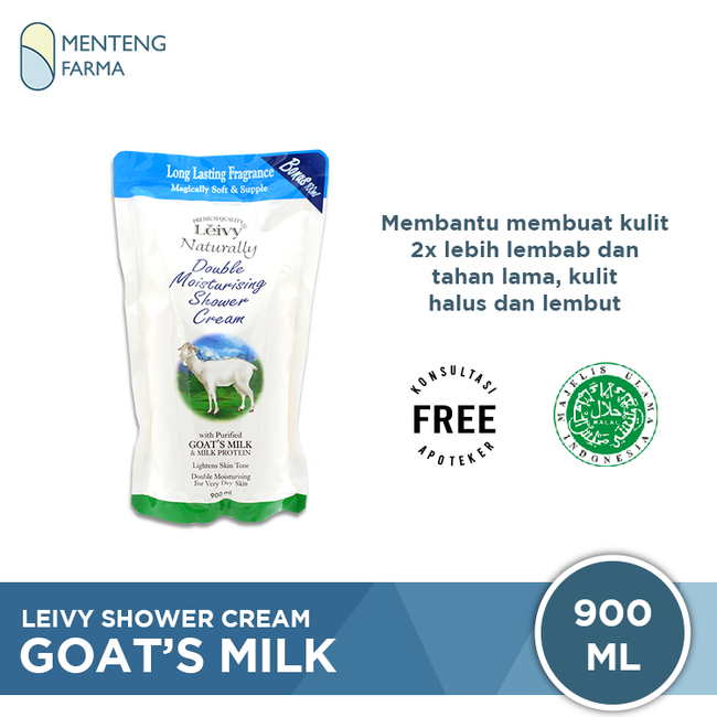 Leivy Shower Cream Goats Milk Refill 900 mL - Sabun Mandi Dengan Susu Kambing - Menteng Farma