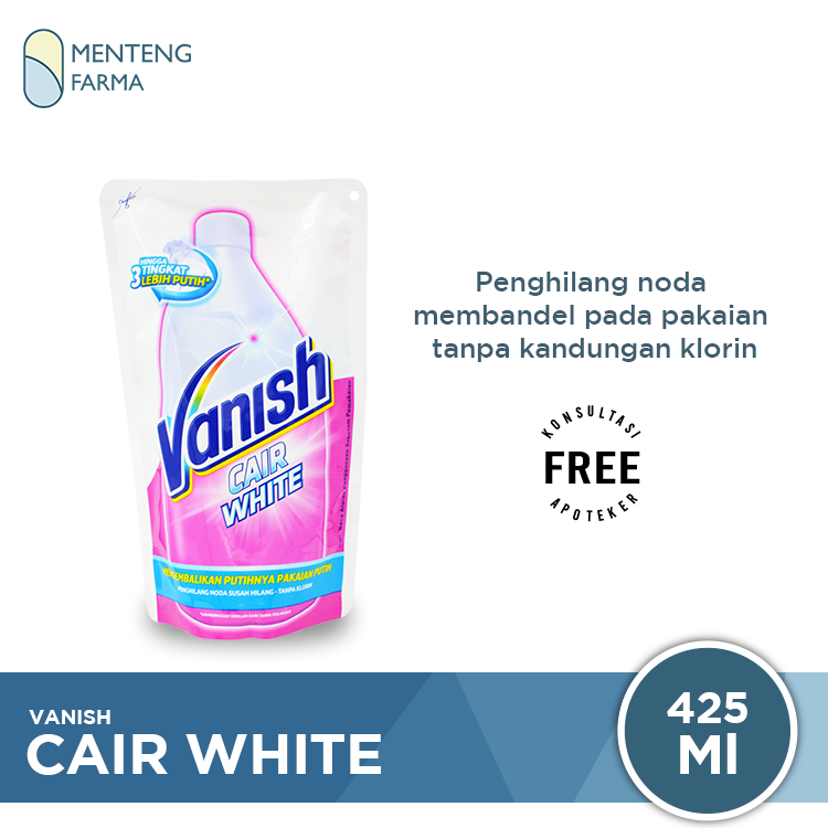 Vanish Cair White Pouch 425 mL - Penghilang Noda Membandel Pakaian Putih Tanpa Klorin - Menteng Farma