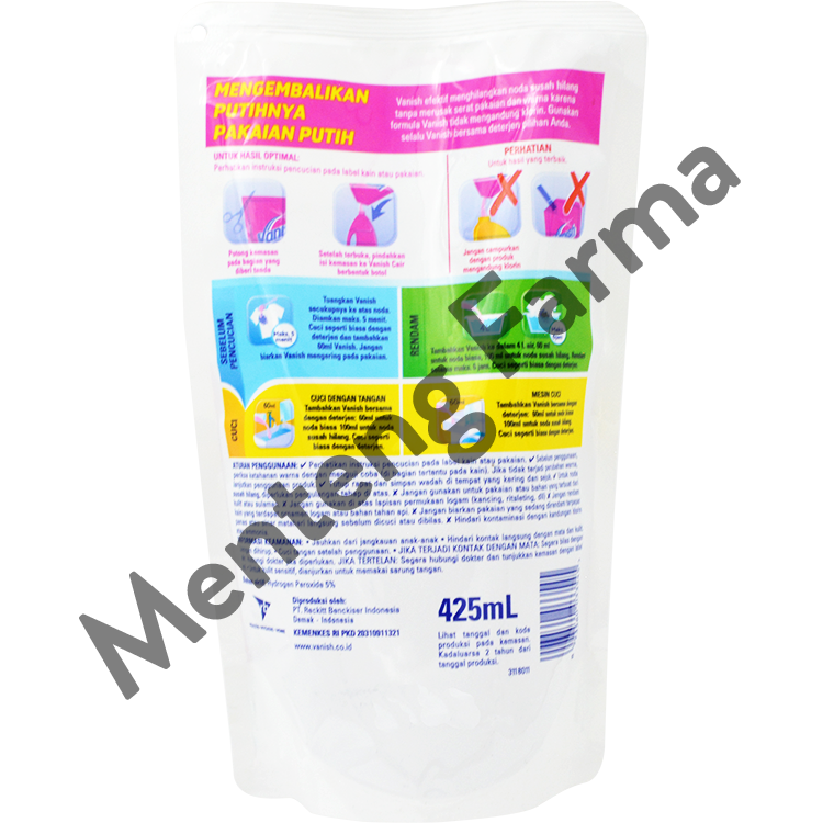 Vanish Cair White Pouch 425 mL - Penghilang Noda Membandel Pakaian Putih Tanpa Klorin - Menteng Farma