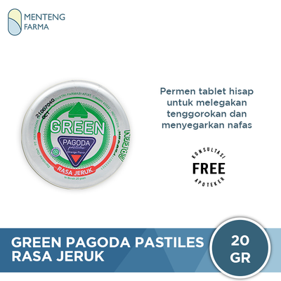 Green Pagoda Pastiles 20 Gram - Permen Pelega Tengggorokan Rasa Jeruk - Menteng Farma