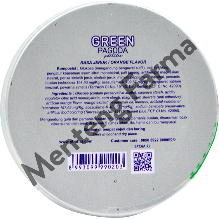 Green Pagoda Pastiles 20 Gram - Permen Pelega Tengggorokan Rasa Jeruk - Menteng Farma