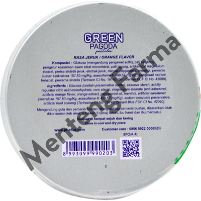 Green Pagoda Pastiles 20 Gram - Permen Pelega Tengggorokan Rasa Jeruk - Menteng Farma