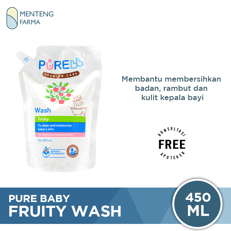 Pure Baby Wash Fruity Refill 450 mL - Sabun Mandi Bayi Non SLS - Menteng Farma