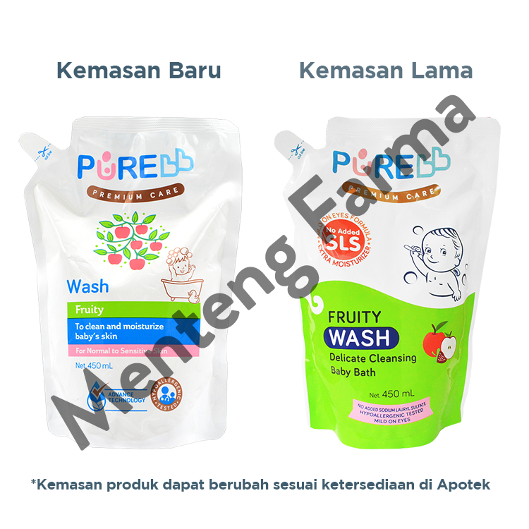 Pure Baby Wash Fruity Refill 450 mL - Sabun Mandi Bayi Non SLS - Menteng Farma