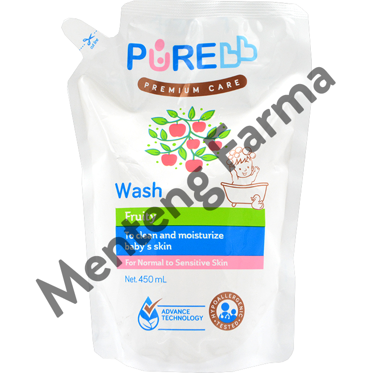 Pure Baby Wash Fruity Refill 450 mL - Sabun Mandi Bayi Non SLS - Menteng Farma