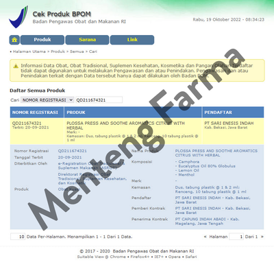 Plossa Minyak Angin Aromatherapy Citrus - Menteng Farma