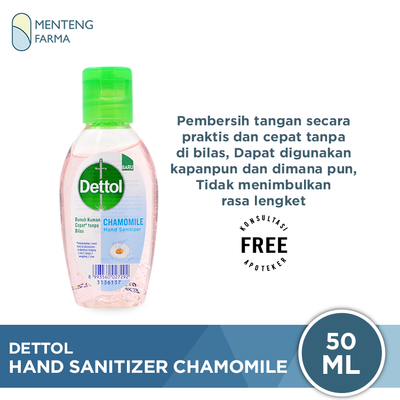 Dettol Hand Sanitizer Chamomile 50 mL - Pembersih Tangan Tanpa Bilas - Menteng Farma