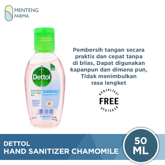 Dettol Hand Sanitizer Chamomile 50 mL - Pembersih Tangan Tanpa Bilas - Menteng Farma