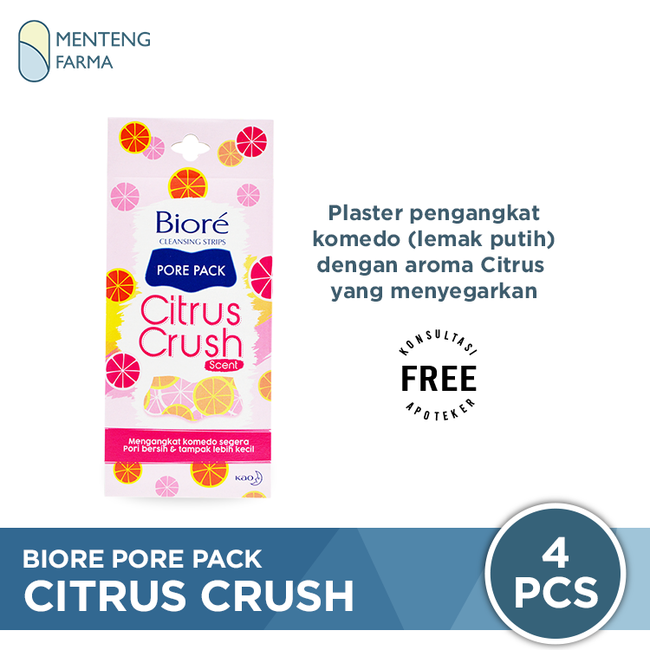 Biore Pore Pack Citrus Crush 4 Pcs - Plester Pengangkat Komedo Dengan Aroma Citrus - Menteng Farma
