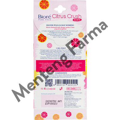 Biore Pore Pack Citrus Crush 4 Pcs - Plester Pengangkat Komedo Dengan Aroma Citrus - Menteng Farma