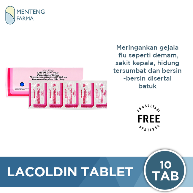 Lacoldin 10 Tablet - Obat Pereda Flu dan Batuk - Menteng Farma