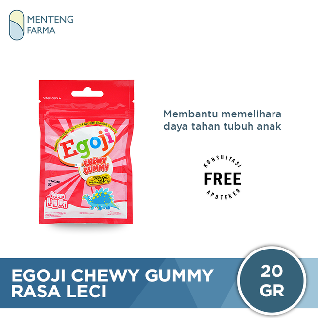 Egoji Chewy Gummy Leci Isi 10 Butir - Permen Gummy Vitamin C - Menteng Farma