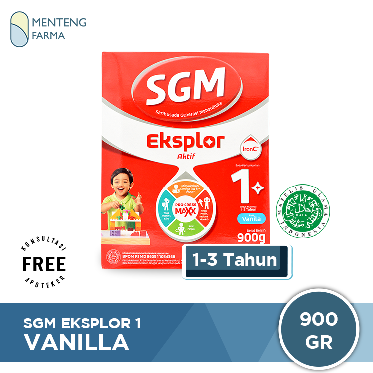 SGM Eksplor 1 Plus Vanila 900 Gram - Susu Pertumbuhan Anak 1 - 3 Tahun - Menteng Farma