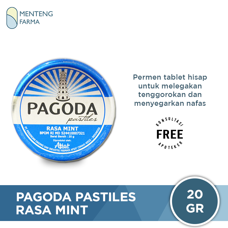 Pagoda Pastiles Rasa Mint 20 Gram - Permen Pelega Tenggorokan - Menteng Farma