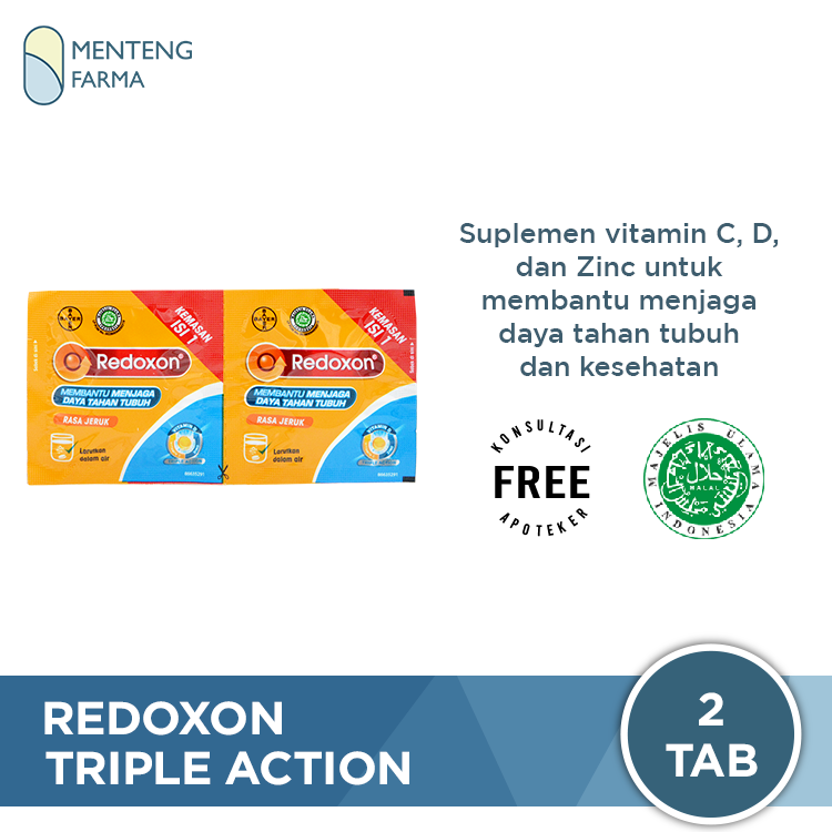 Redoxon Triple Action Effervescent 2 Tablet - Suplemen Imunitas Tubuh - Menteng Farma