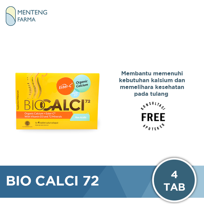 Bio Calci-72 Isi 4 Tablet - Suplemen Kalsium dan Vitamin D3 - Menteng Farma