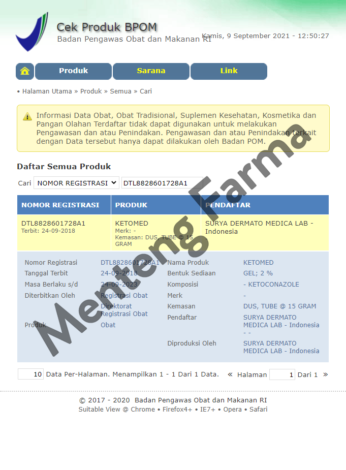 Ketomed 2% Gel 15 Gram - Gel Gatal Kulit Panu Kurap Kudis dan Kutu Air - Menteng Farma