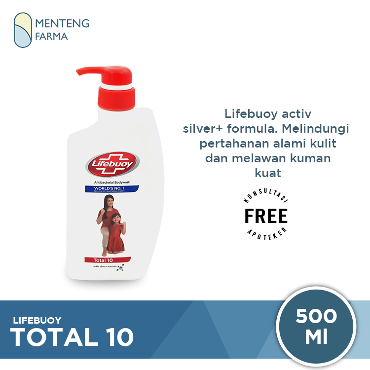 Lifebuoy Sabun Mandi Cair Pump Total 10 500 ML - Sabun Antibakteri ActivSilver - Menteng Farma