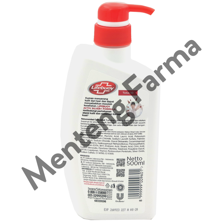 Lifebuoy Sabun Mandi Cair Pump Total 10 500 ML - Sabun Antibakteri ActivSilver - Menteng Farma