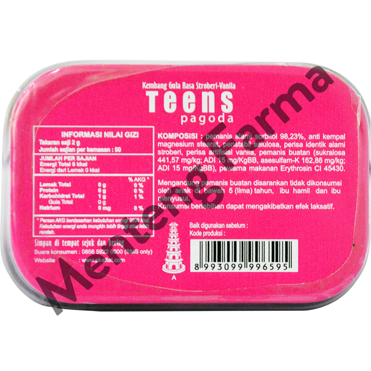 Pagoda Teens Strawberry Vanilla Flavour 20 Gram - Permen Pelega Tenggorokan - Menteng Farma