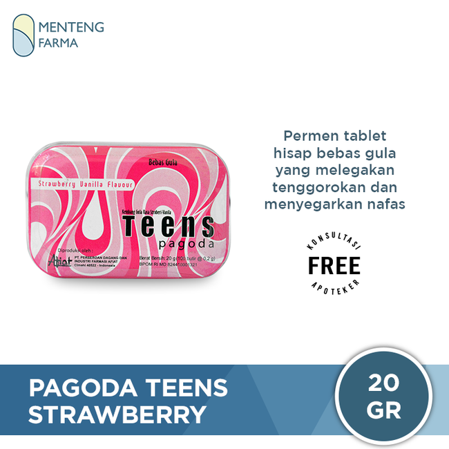 Pagoda Teens Strawberry Vanilla Flavour 20 Gram - Permen Pelega Tenggorokan - Menteng Farma