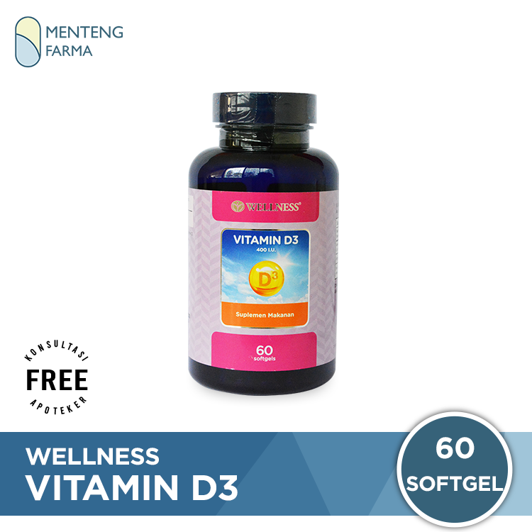 Wellness Vitamin D3 400 IU Isi 60 Kapsul Lunak - Suplemen Vitamin D - Menteng Farma
